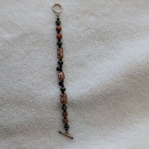 Handcrafted Brown and Green Beaded Toggle Bracelet